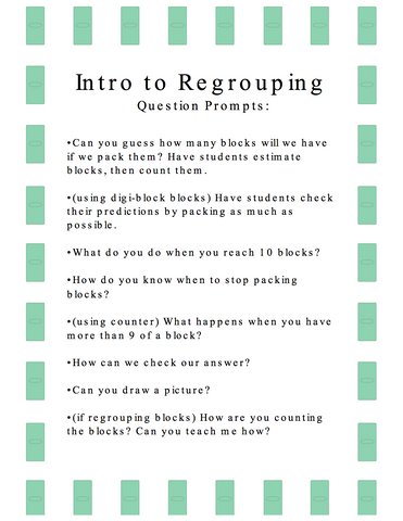 Freebie Formative Assessment Question Prompts: Intro to Regrouping